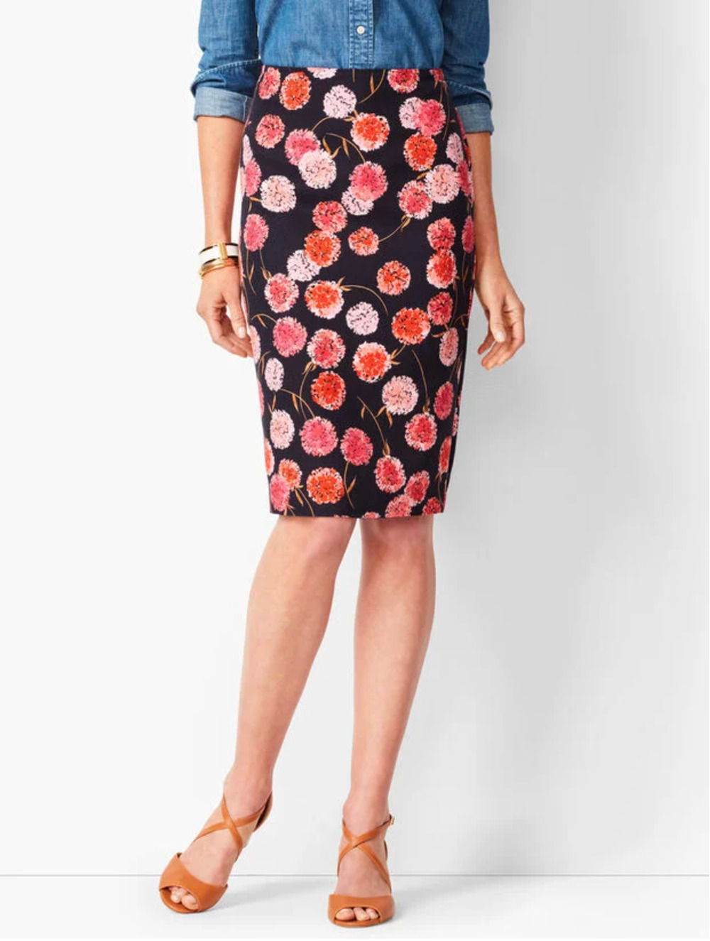 TALBOTS Black and Pink Floral Pencil Skirt // 14